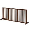 Freestanding Length Adjustable Wooden Pet Gate with Lockable Door 3 Panels, Brown