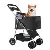 Pet Stroller, 35 lbs Weight Capacity, Foldable Dog Stroller Cart, 4 Wheels Cats Pram with Detachable Carrier & Mesh Windows
