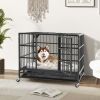 38 Inch Foldable Heavy-Duty Metal Dog Cage with Lockable Rolling Casters and Tray