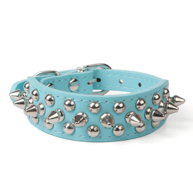 Spiked Studded Leather Dog Collar Rivets Pet Small Large Cat Pit Bull Adjustable (Color: Blue, size: XXS)